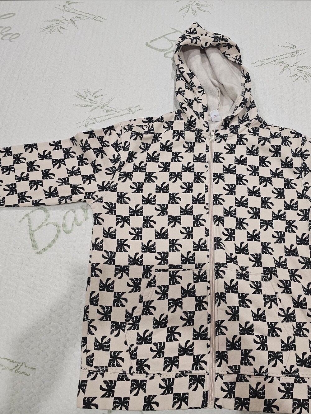 Old Navy Cream Hoodie with Black Leaf Print